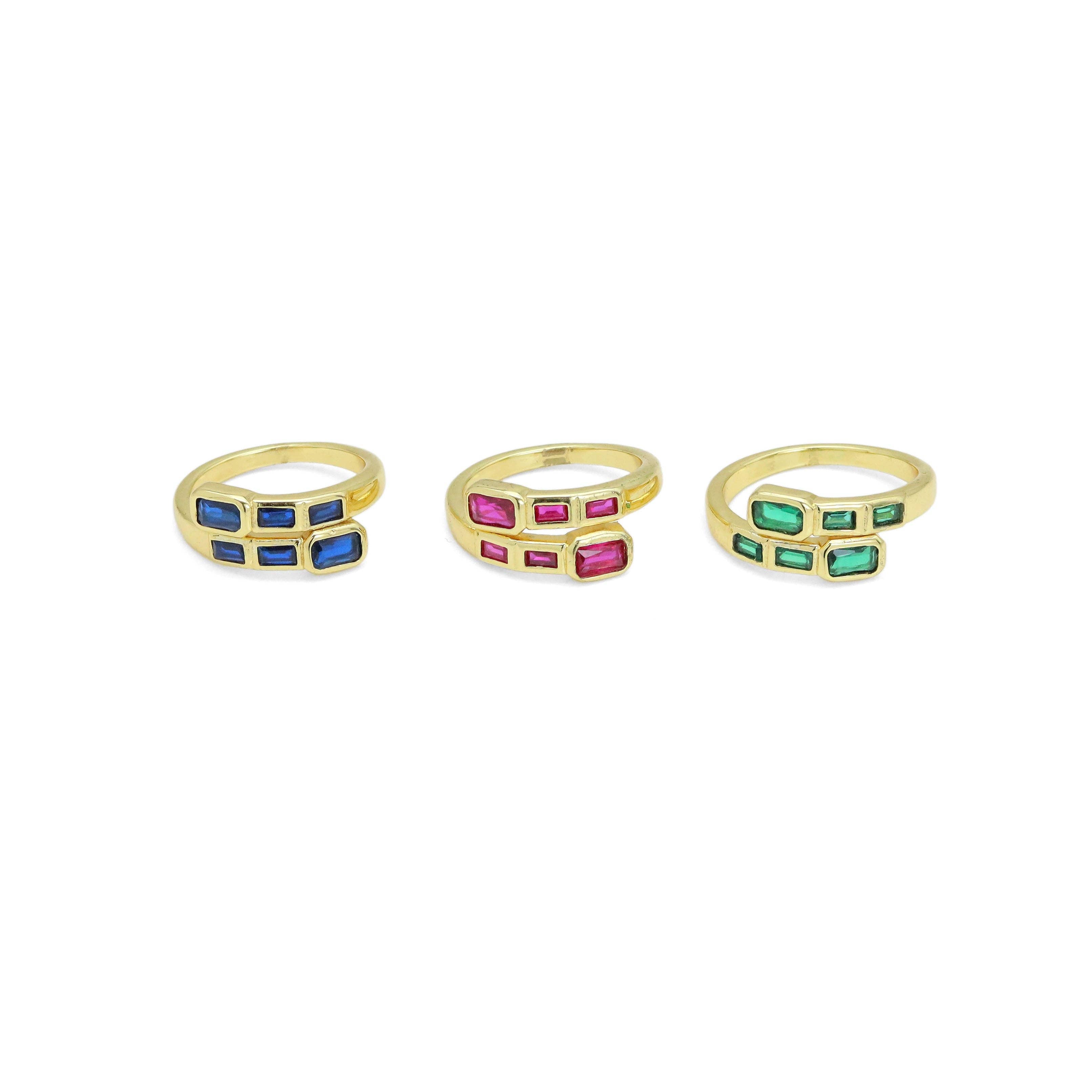 Blue Fuchsia Green  Rectangle CZ Wrap Adjustable Ring, Sku#L718