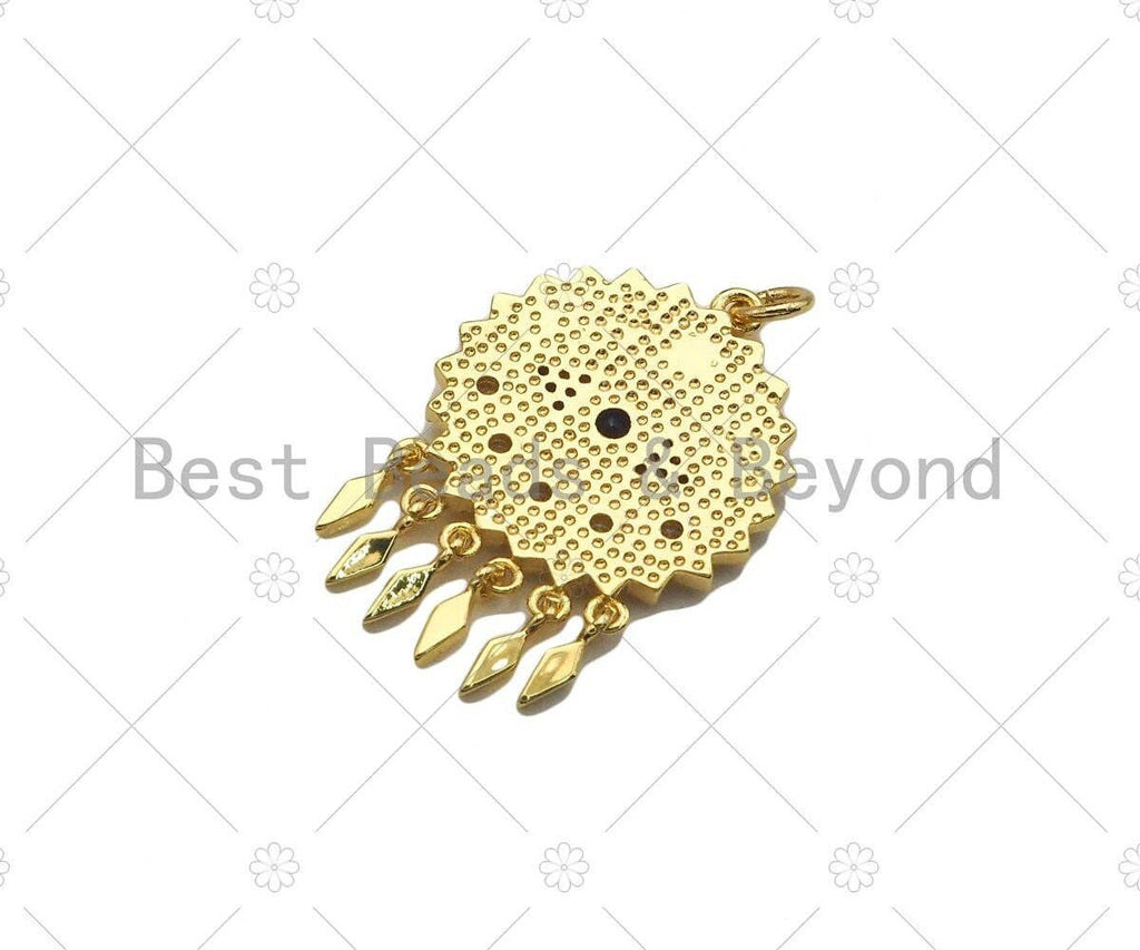 CZ Micro Pave Evil Eye with Dainty Triangle On Round Coin Shape Pendan,18K Gold Medallion Charm, Necklace Bracelet Charm, 30x20mm,Sku#L563