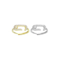 Gold Silver Clear CZ Paperclip Shape Adjustable Ring, Sku#A389