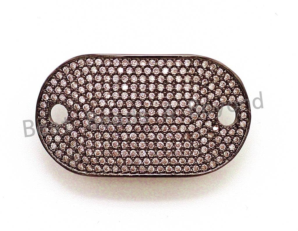 CZ Micro Pave 32x18mm Oval Black Rhodium Plated Rectangle Curved Connector with Big Hole for Bracelet, 1pc/2pcs sku#E60C
