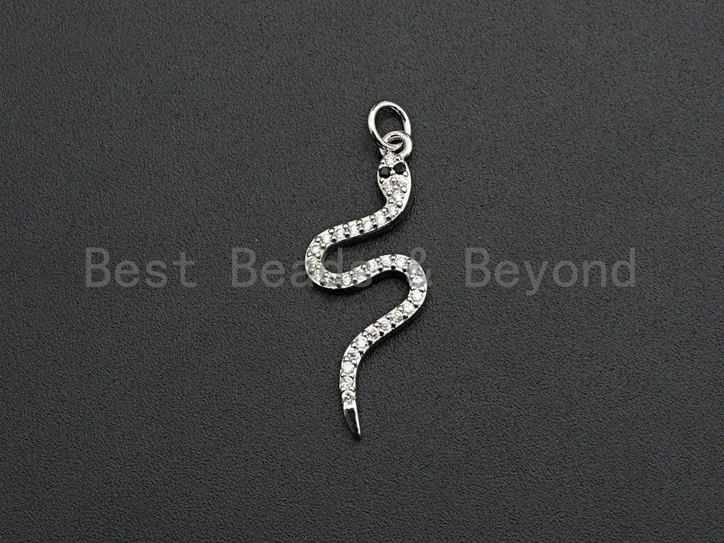 Clear CZ Micro Pave Snake Shape Pendant/Charm, Snake Cubic Zirconia Pendant, Silver/Gold Tone,12x30mm,Sku#Z501