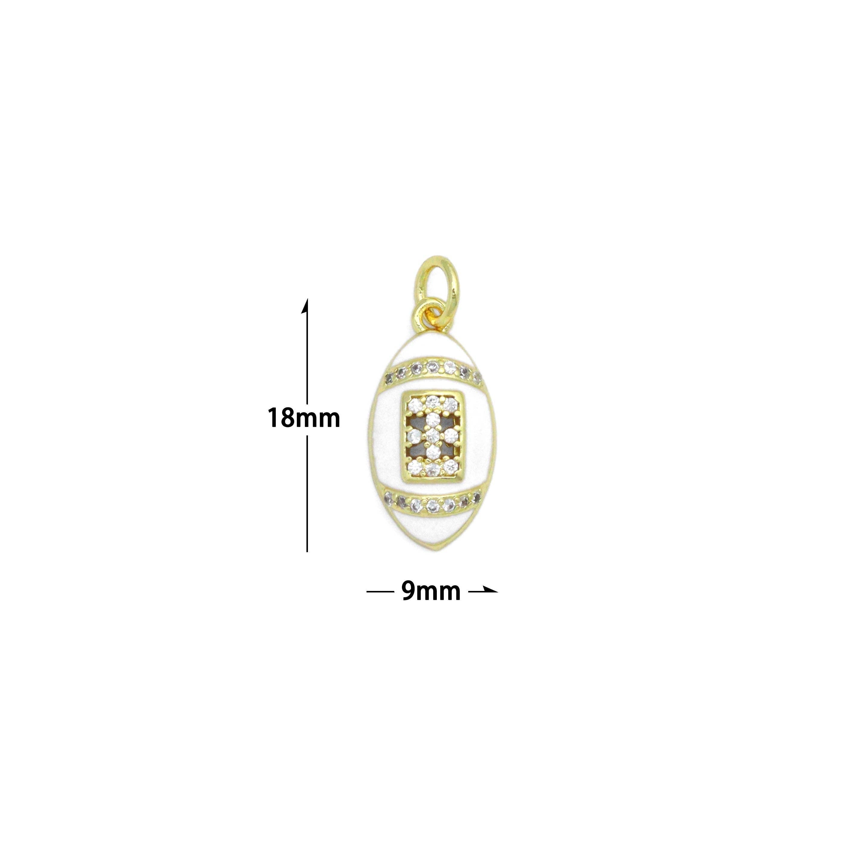 CZ White Enamel Baseball Charm Pendant, Sku#LK1162
