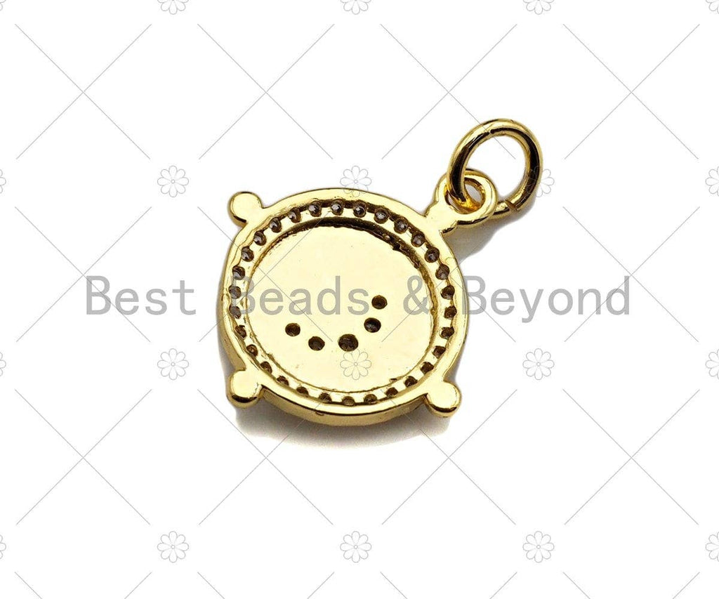 Clear CZ Micro Pave Moon On Round Aiming Circle Shape Pendant/Charm, Cubic Zirconia Round Coin Charm,15x17mm,sku#Y350