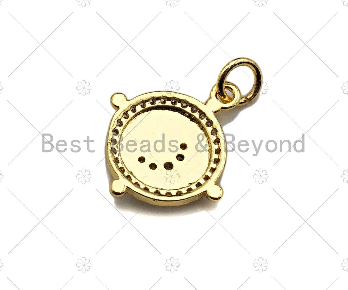 Clear CZ Micro Pave Moon On Round Aiming Circle Shape Pendant/Charm, Cubic Zirconia Round Coin Charm,15x17mm,sku#Y350