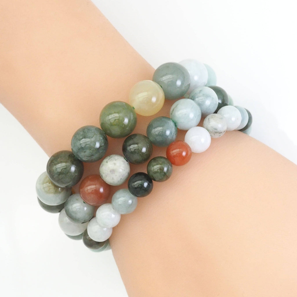 Genuine Burma Jade Round Smooth Stretchy Bracelet, Sku#EF444