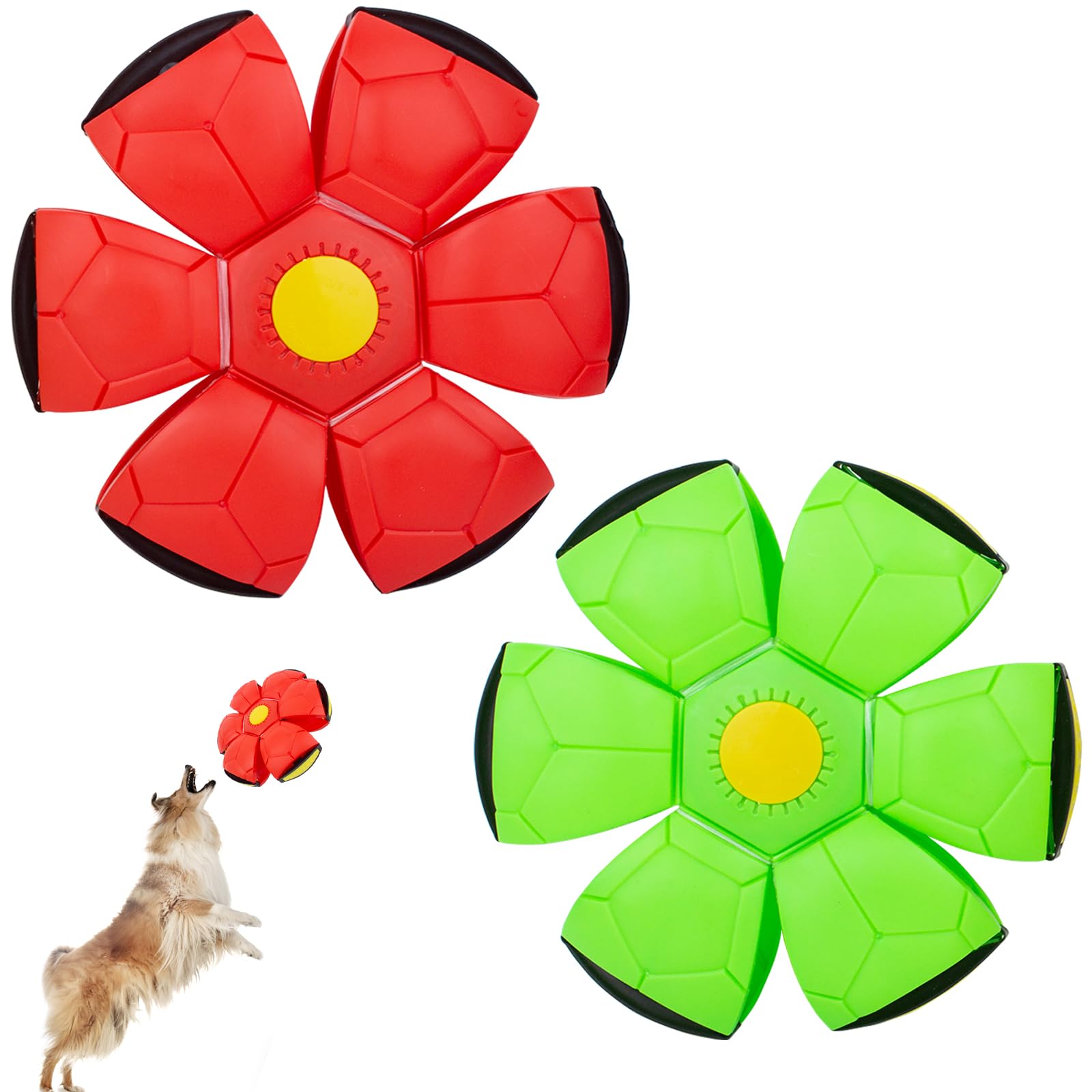 OOXYG Lot de 2 disques volants pour chien, jouet interactif pour animaux de compagnie, soucoupe volante, balles pour chiens moyens et grands, disque lumineux à 3 dents, rouge et vert