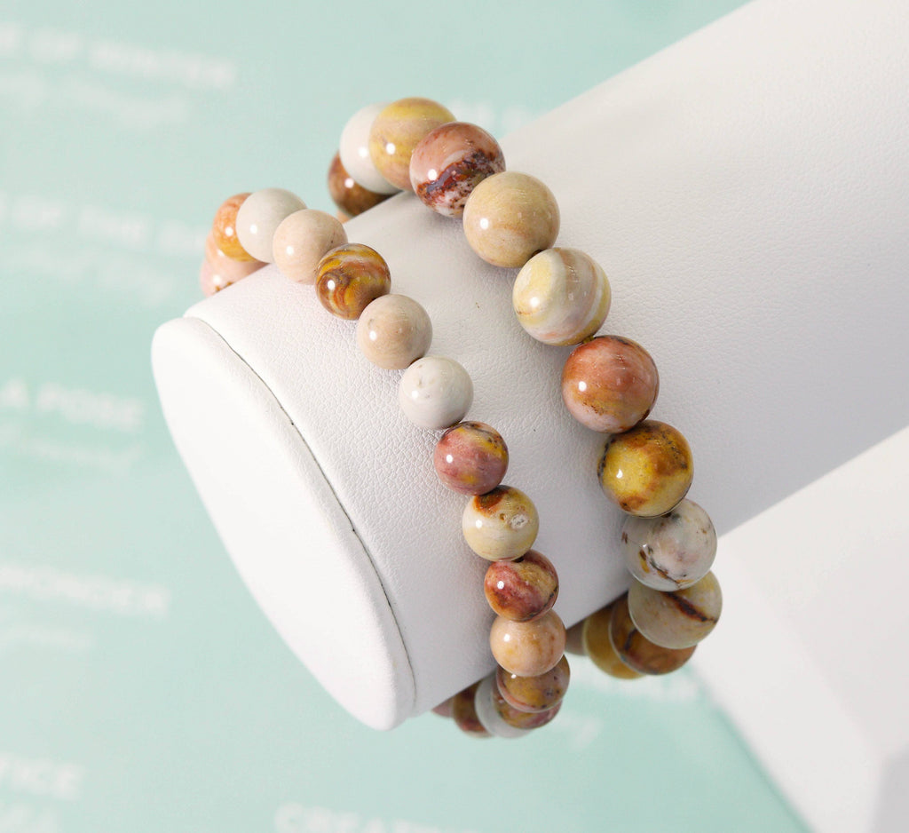 Natural African Agate Round Smooth Stretchy Bracelet, Sku#EF135
