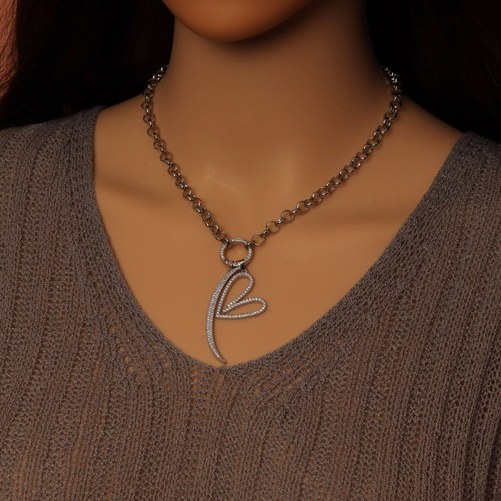 Rolo Chain Heart Cresent Moon Pendant Necklace, Sku#EF562