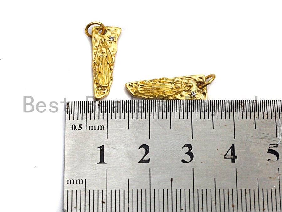Pre-Selling CZ Micro Pave Irregular Triangle With Virgin Mary Pendant,Cubic Zirconia Charm, Silver/Gold Pendant, 7x19mm,sku#Y214