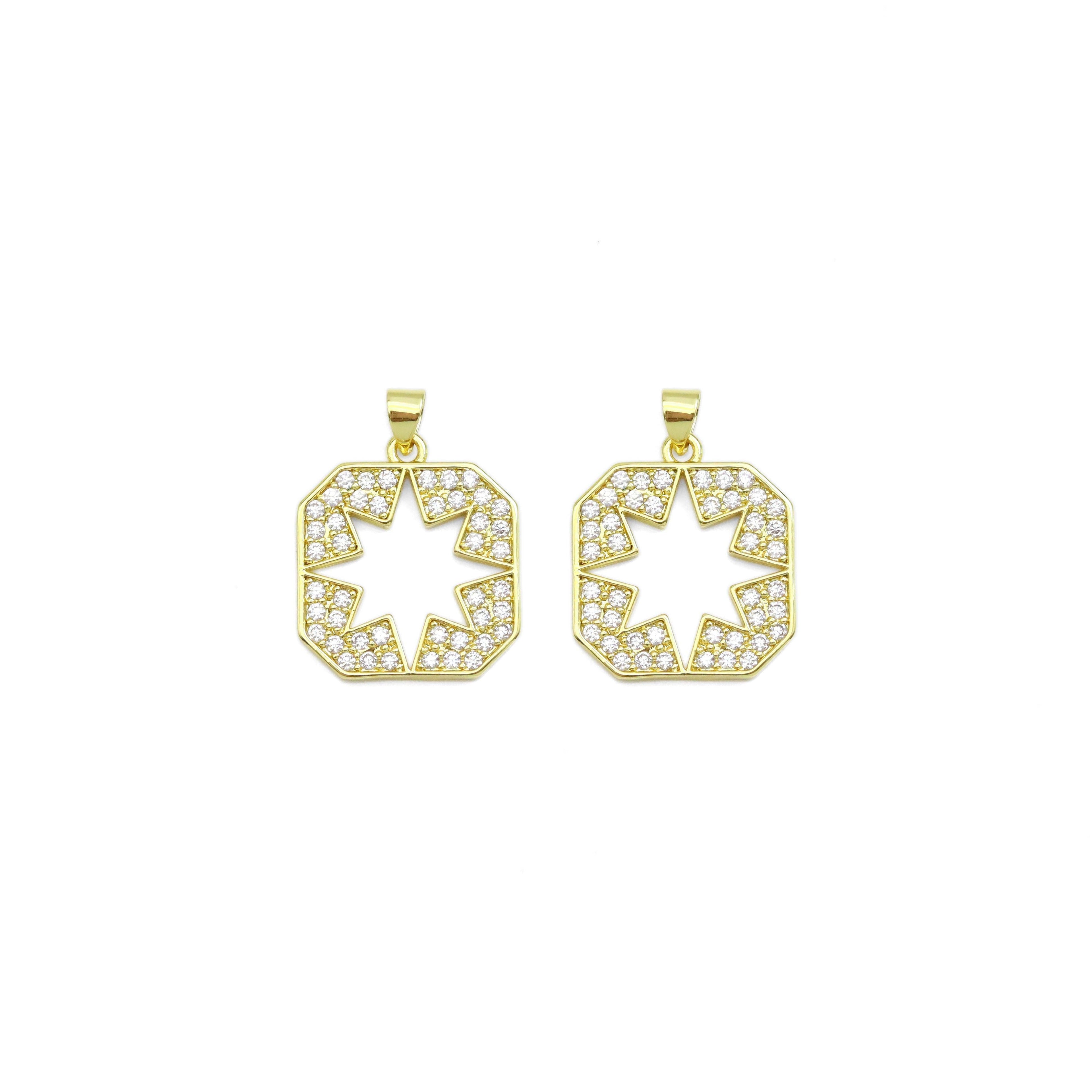 CZ Hollow Out Star On Square tag Charm, Sku#LK928