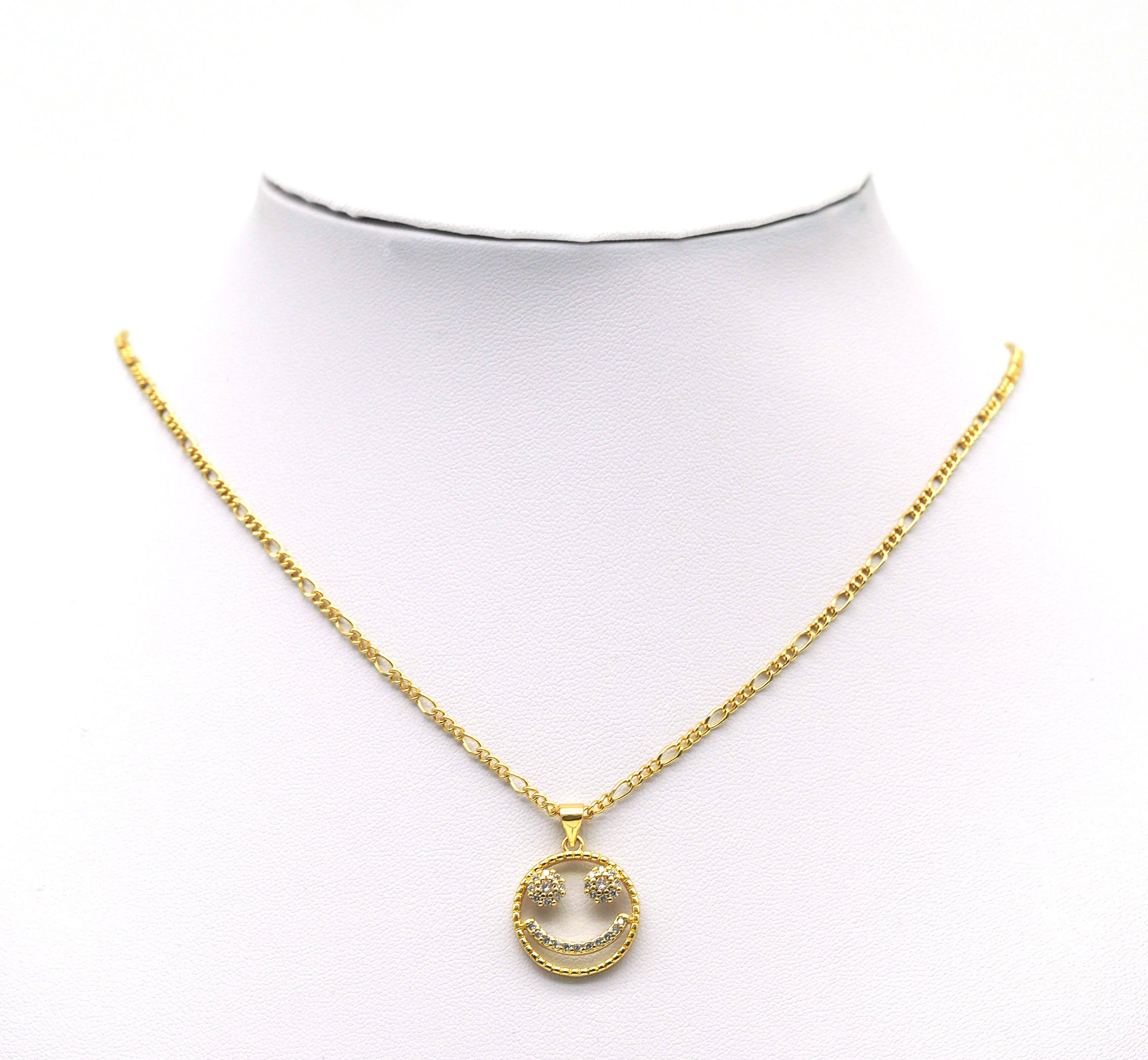 CZ Smiley Face on Hollow Out Round Charm, Sku#JL115