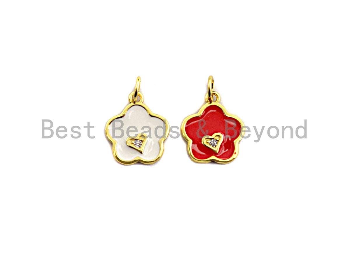 Enamel Colorful Heart On Folower Pendant,CZ Micro Pave Oil Drop pendant,Enamel pendant,Enamel Jewelry,12x14mm,sku#Z651