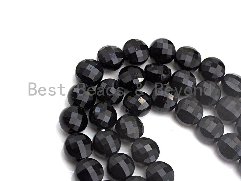 Double Sided Turtle Shell Cut Black Onyx Coin Shape beads, 6mm/8mm/10mm Checkerboard Cut Black Onyx Beads, 16" Full strand, Sku#U693