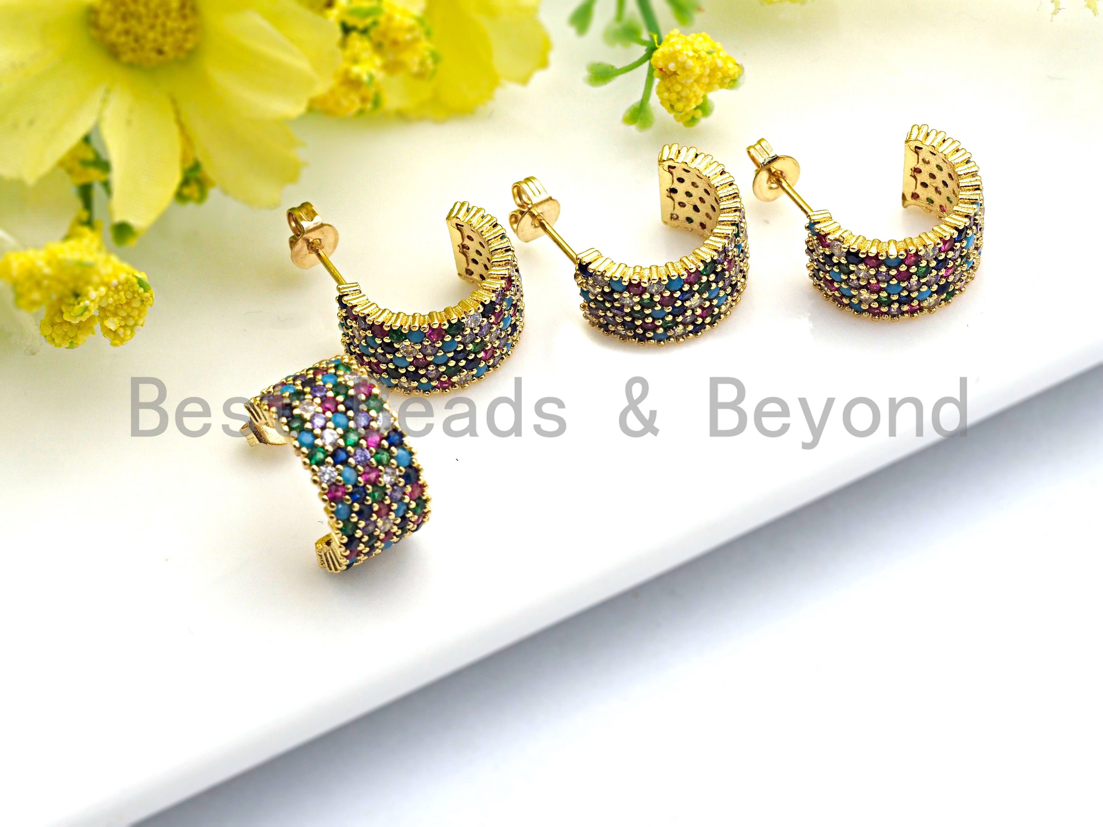 Clorful CZ Half Circle Shape Earrings, Sku#J77