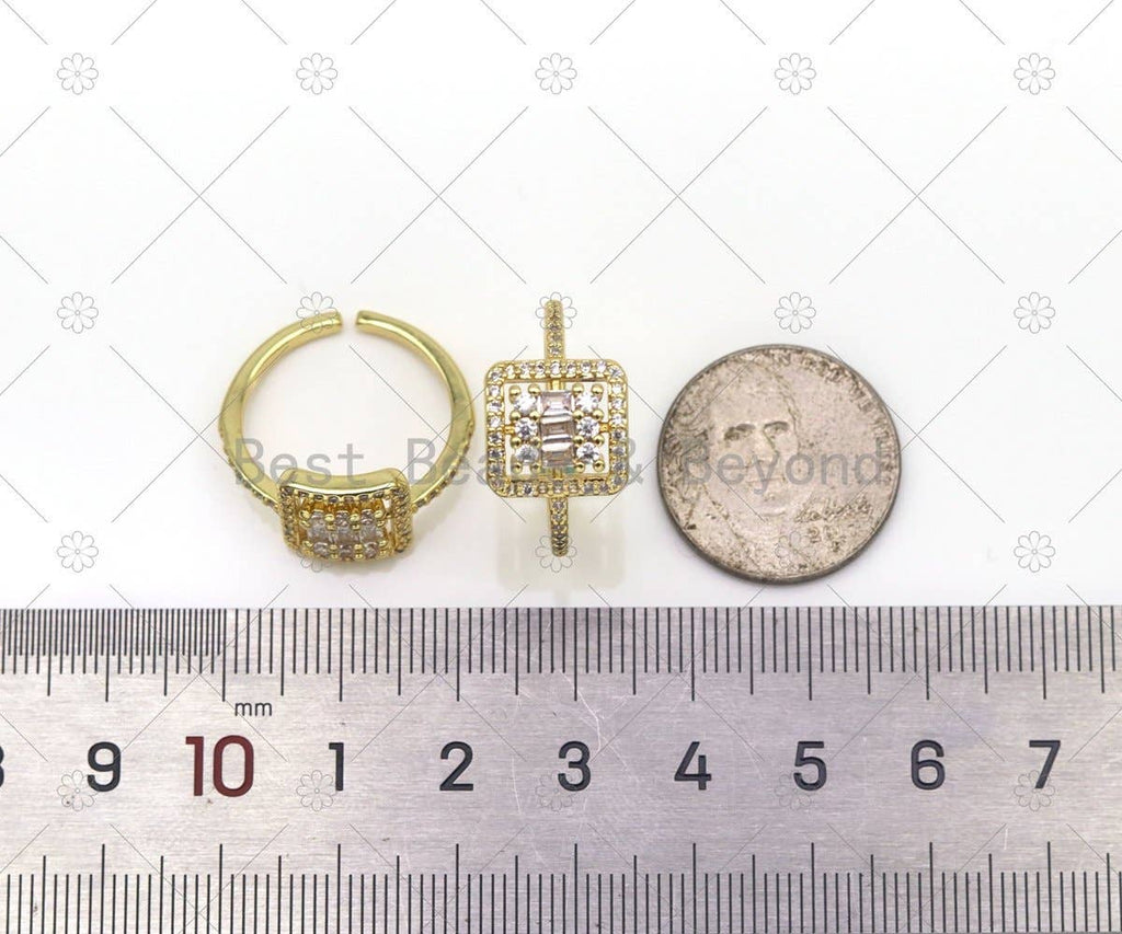 Big CZ Fancy Square Shape Adjustable Ring, Sku#LD169