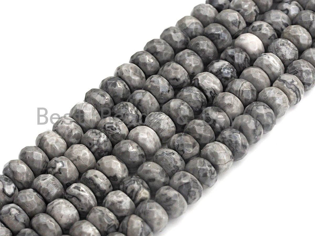 2mm Large Hole Natural Map Jasper Beads, Rondelle Faceted 5x8mm, 8" Long Strands, sku#U703