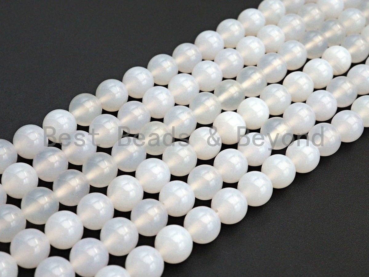 Quality Natural Milky White Agate Beads, Round Smooth 6mm/8m