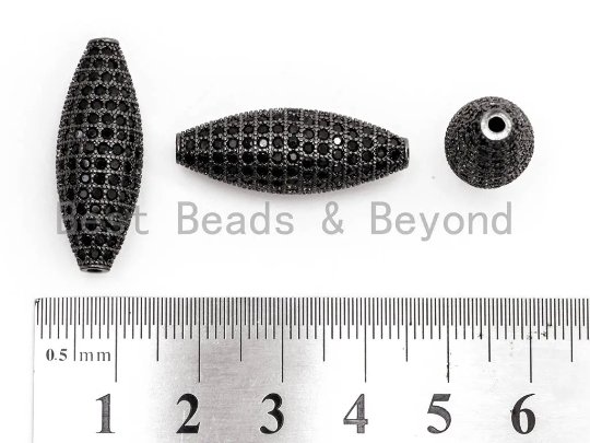 Black CZ Pave On Black Micro Pave Long Oval Spacer Beads with Black Crystal for Bracelet/Necklace, Cubic Zirconia Beads, 28x10mm, sku#N44