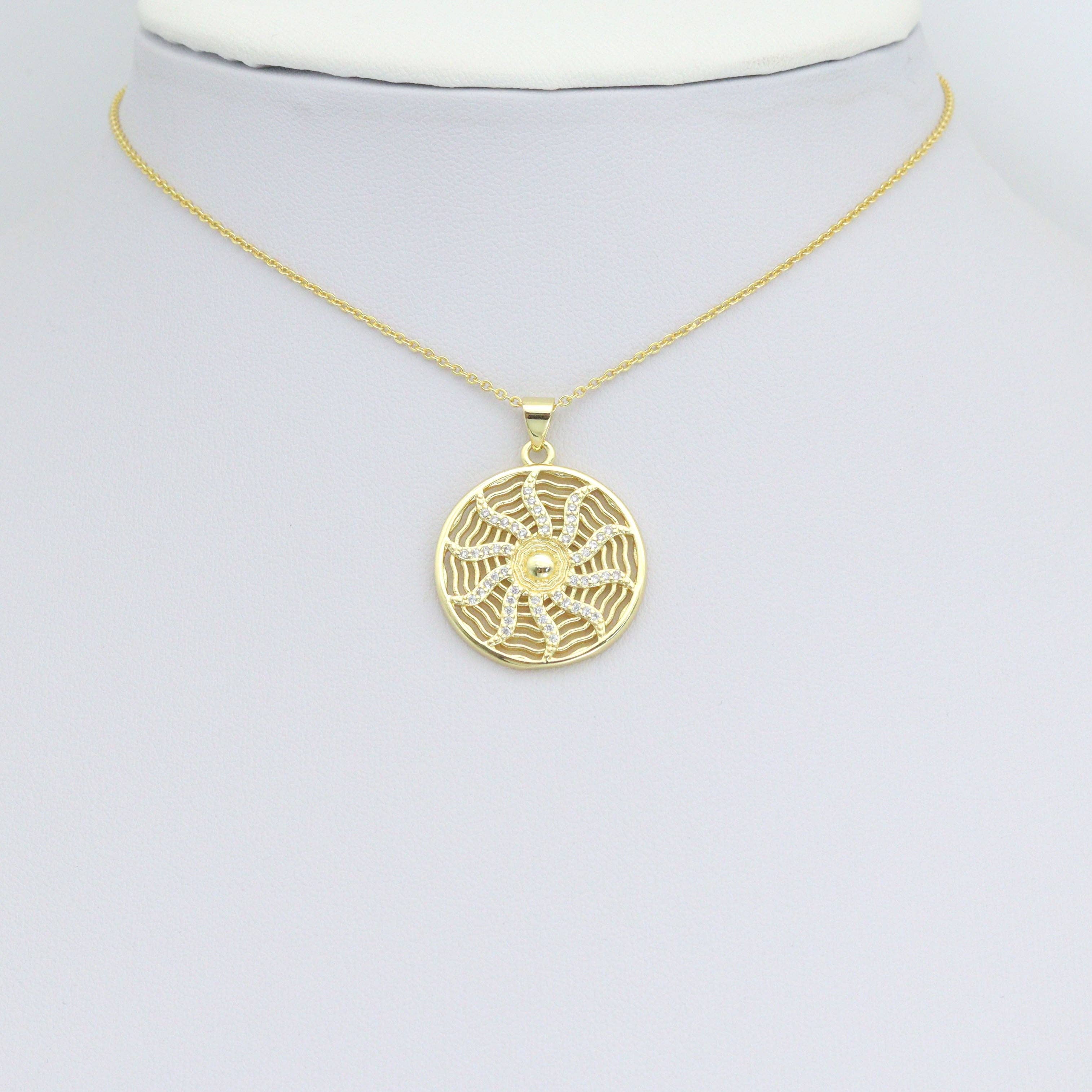 CZ Gold wheel On Spider Web Charm Pendant, Sku#LK1189
