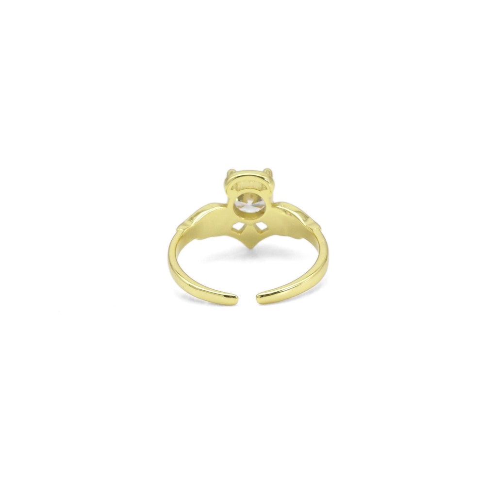 CZ Gold Diamond Angel Wing Heart Ring, Sku#Y899