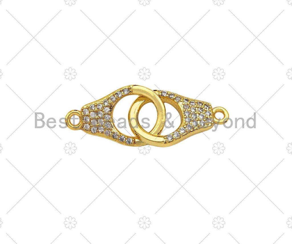 Micro Pave Dainty 18K Gold Handcuff Charm Connectors, Gold Handcuffs Link, Necklace Bracelet Connector, 10x17mm, Sku#LK242