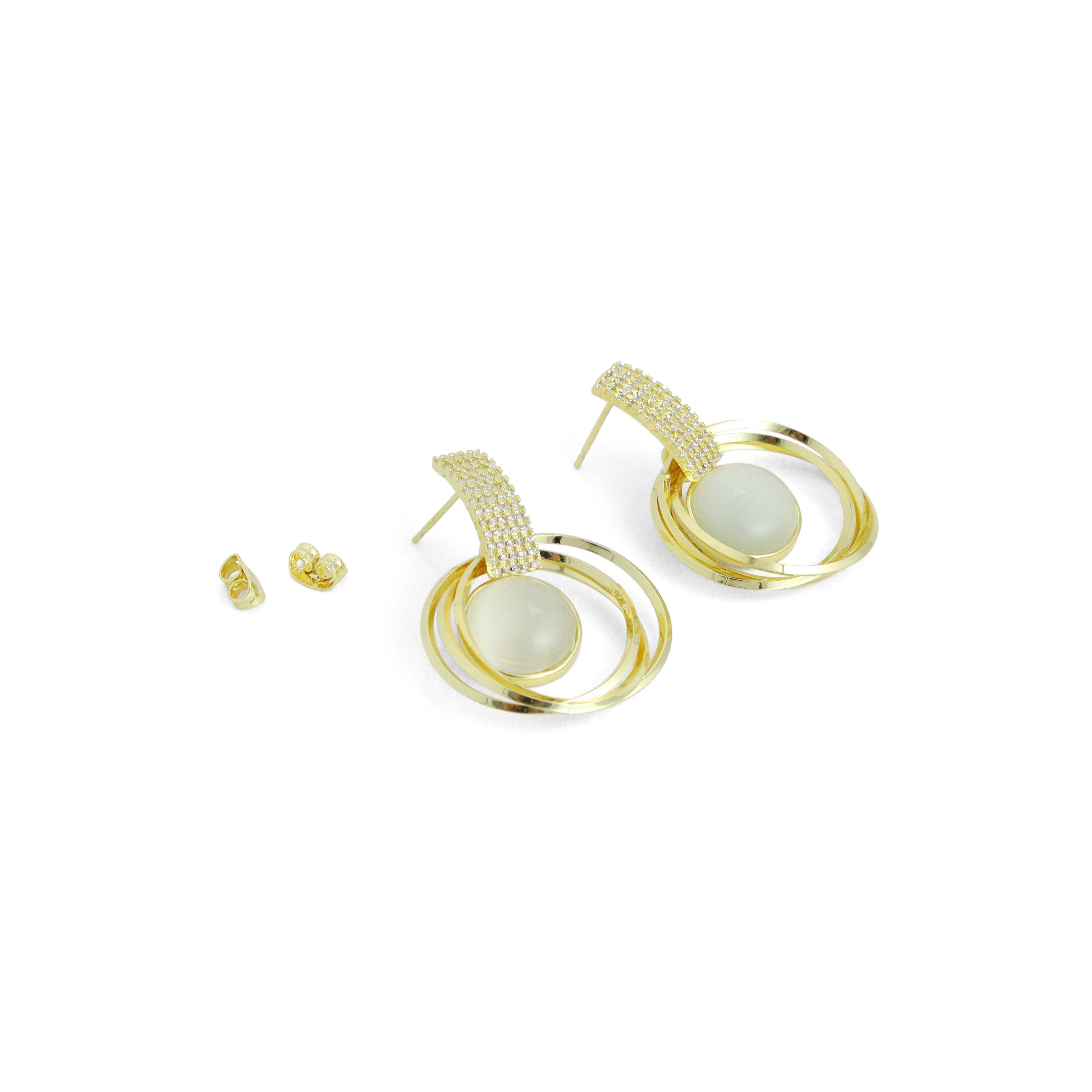 Gold Silver Cat's Eye Round Circle Dangle Stud Earrings, Sku#LX821