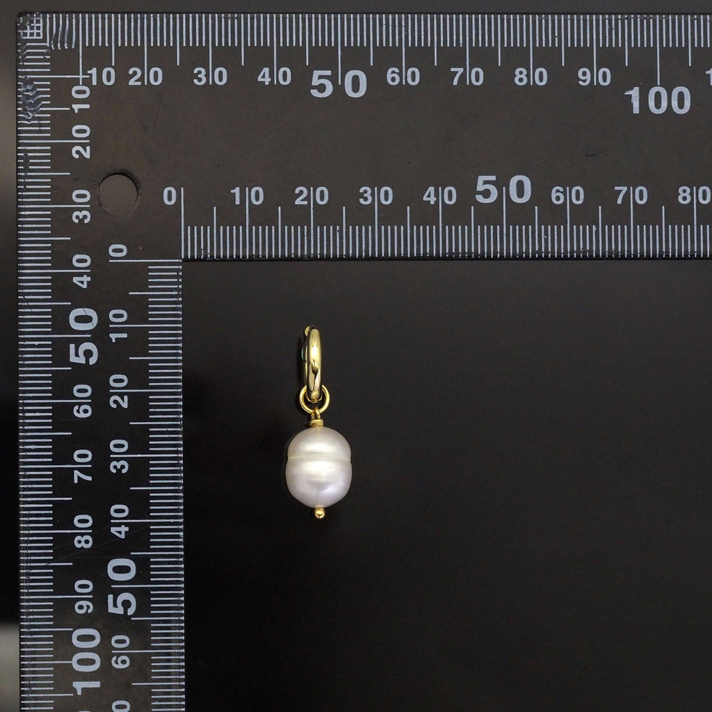 Gold White Oval Pearl Hoop Earrings, Sku#EF340