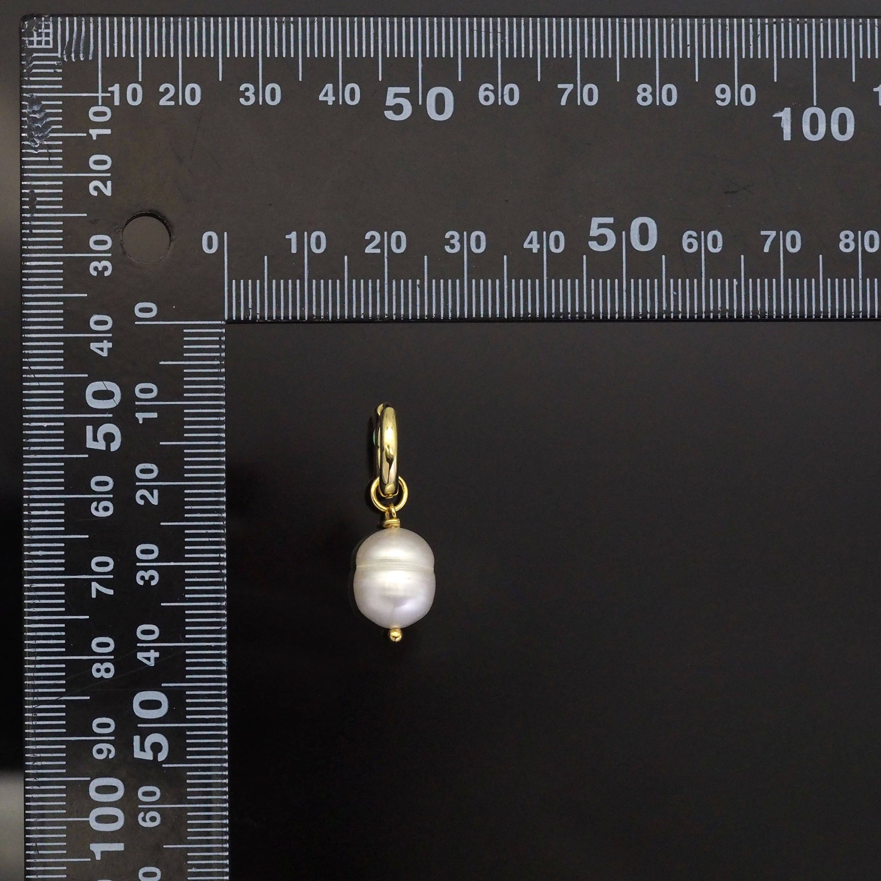 Gold White Oval Pearl Hoop Earrings, Sku#EF340