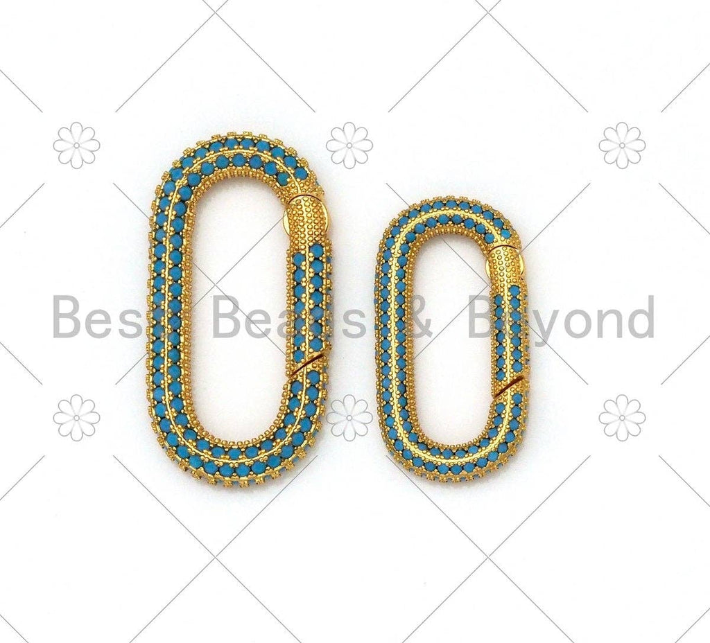 Colorful CZ Micro pave Push Clasp, Fully Pave Carabiner Lock, Colorful Oval Carabiner, 18x35/15x28mm, sku#ML47