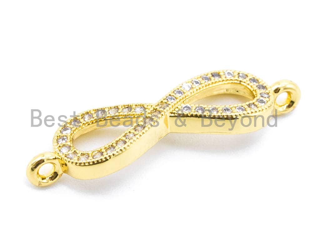 Clear CZ Micro Pave Gold Infinity Loop Link Connector, Cubic Zirconia Connector Charm for Jewelry Making, 27x7mm,sku#E124C