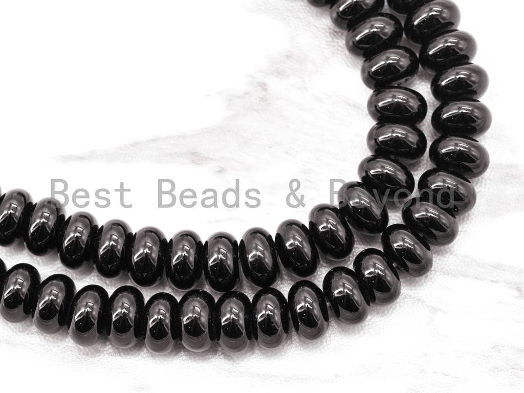 Quality Shiny Smooth Black Onyx Rondelle Beads, 2x4mm/3x6mm/4x8mm/5x8mm/6x10mm/8x12mm Wholesale Gemstones Beads,15.5" Full Strand, SKU#Q9