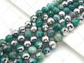 Natural Half Silver Plated Green Agate Beads, 8mm/10mm/12mm Round Faceted Blue Agate Beads, 15.5 Full Strand, sku# UA125