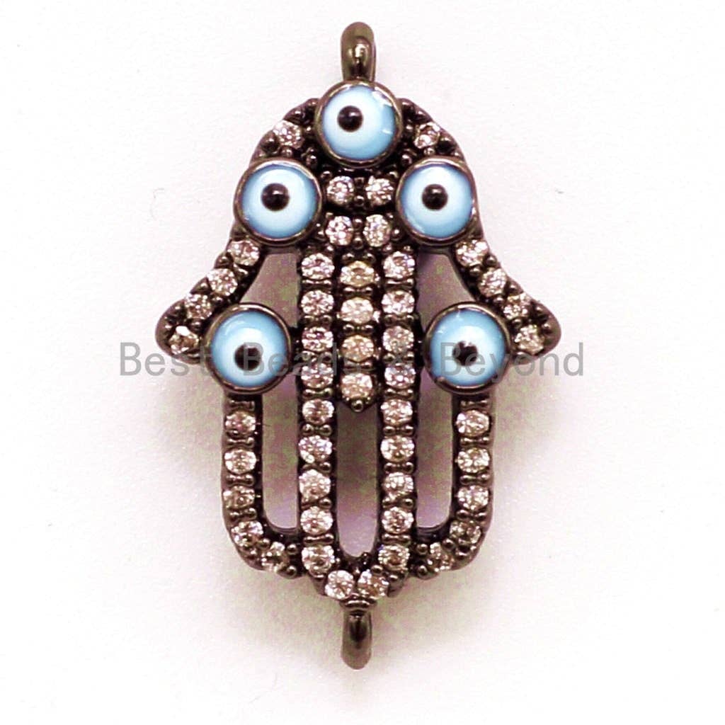 CZ Micro Pave Turquoise Hollow Evil Eye Hamsa Hand Connector, Cubic Zirconia Space Connector,13x21mm, sku#E10