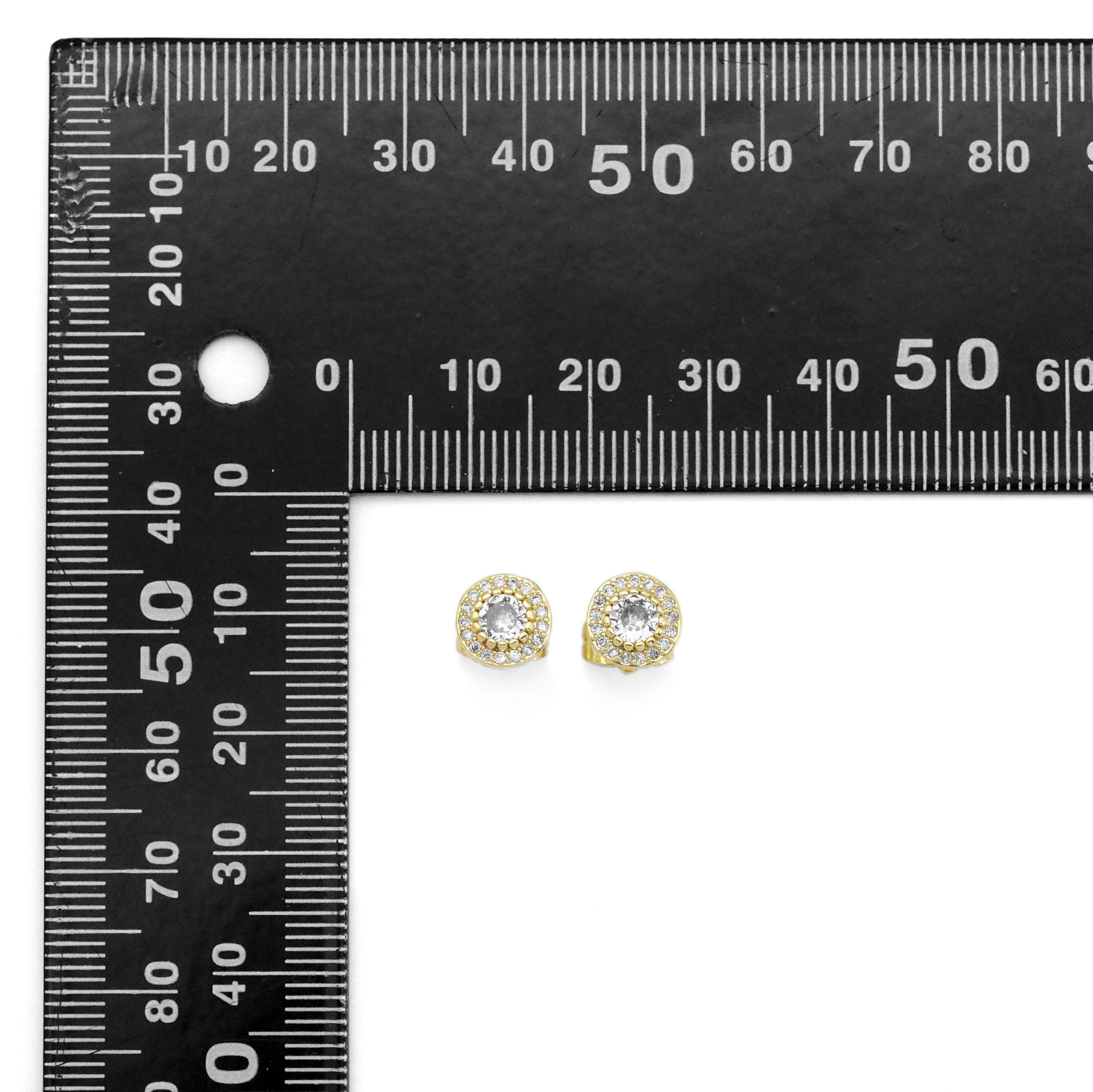 Gold Clear CZ Round Stud Earrings, Sku#LX331