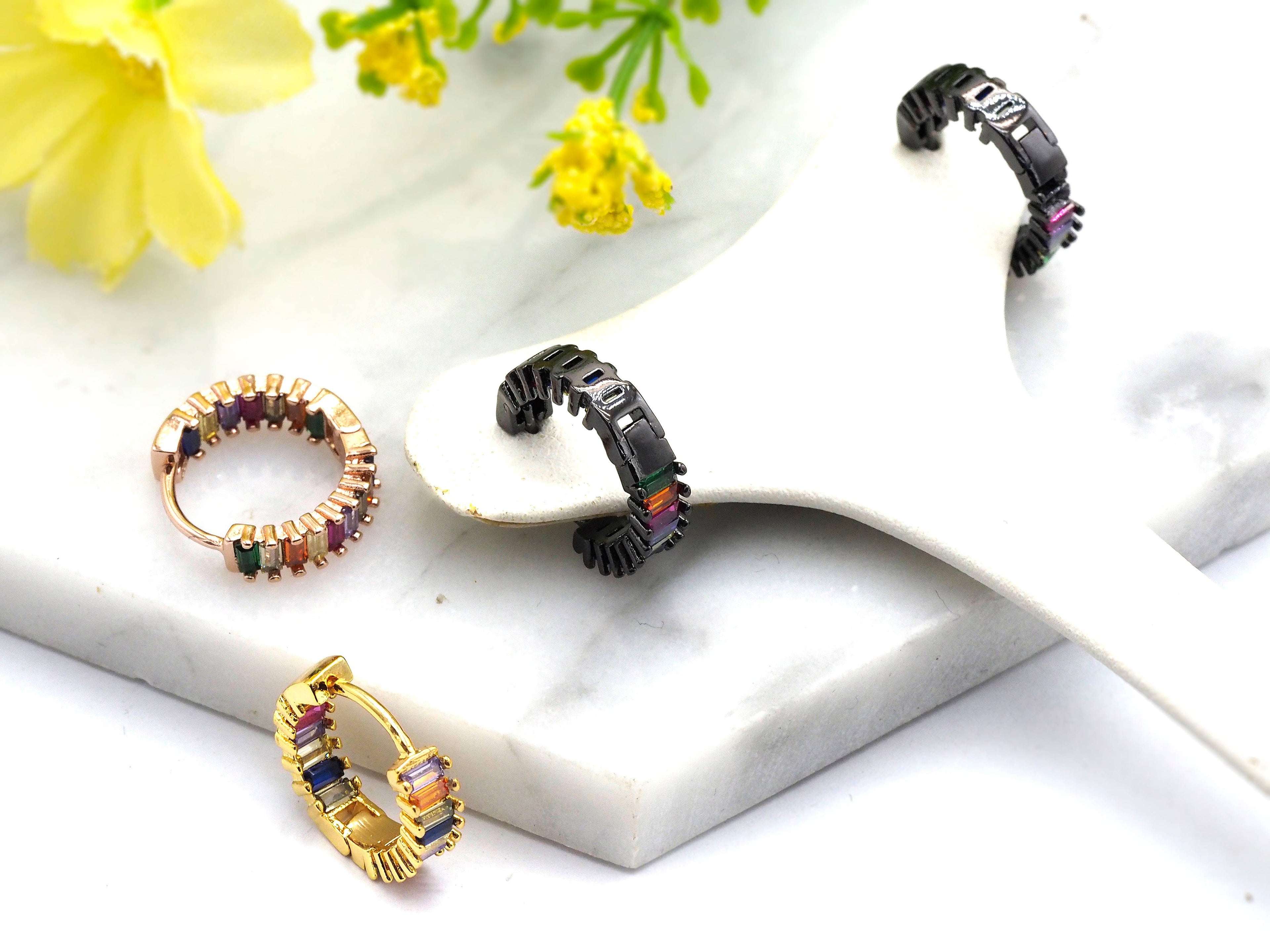 Rainbow CZ Micro Pave Huggie Earrings, sku#J46C