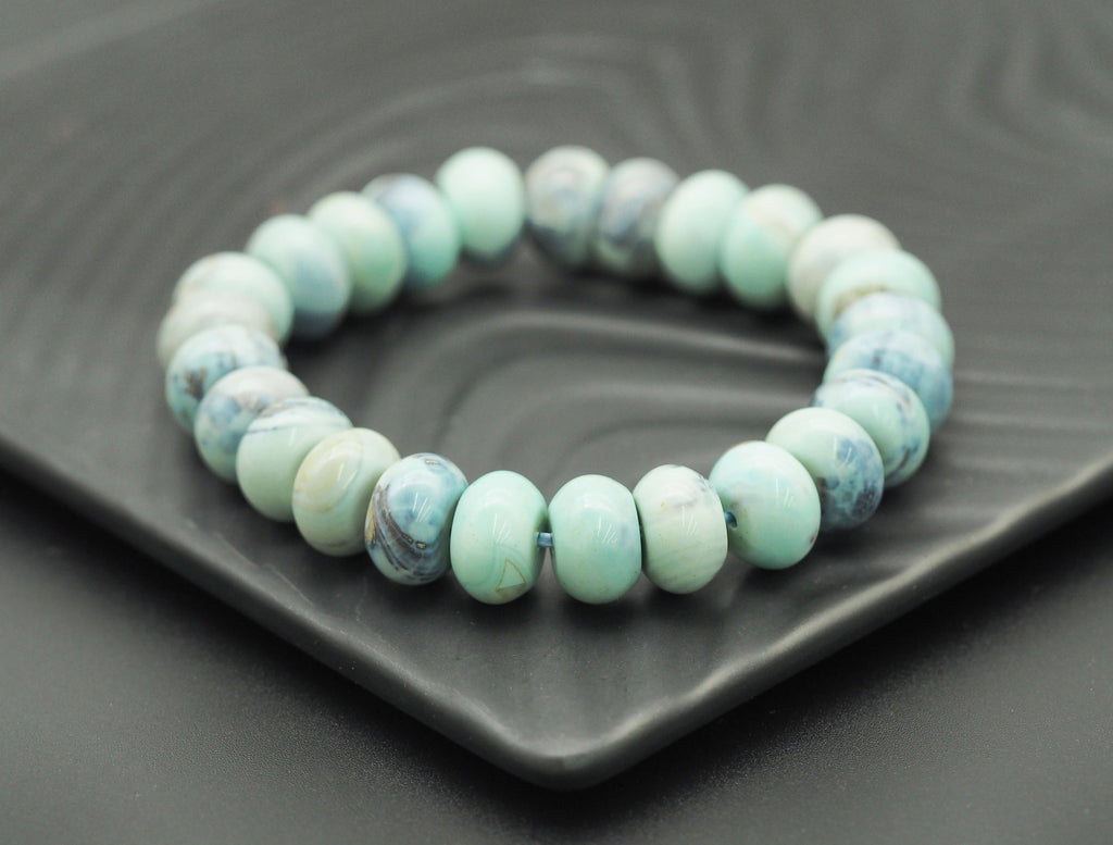Blue Rondelle Agate Stretchy Bracelet, Sku#EF91