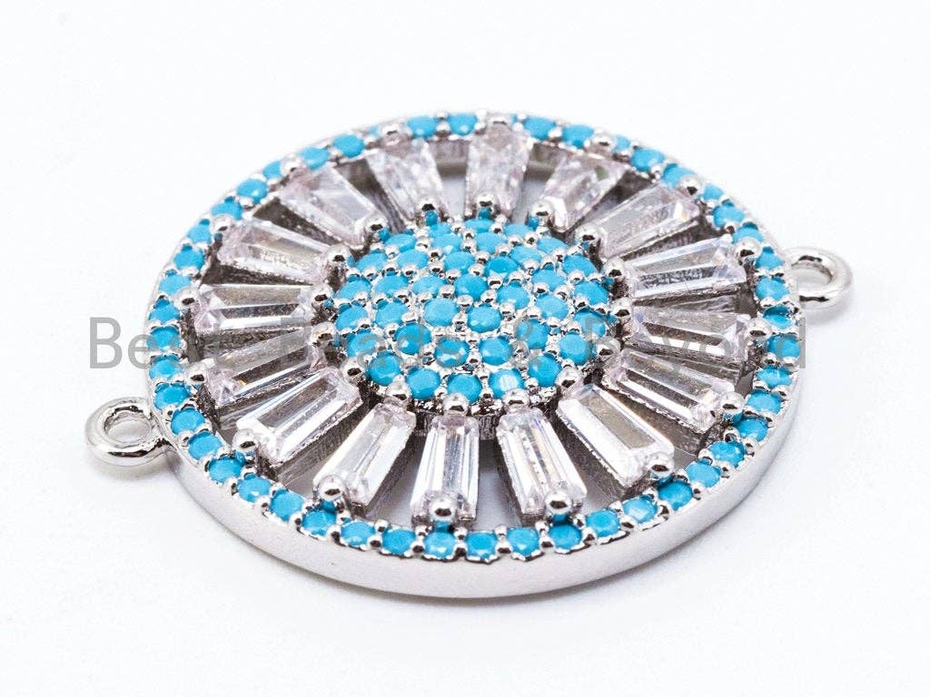 CZ Micro Pave Round connector/Link Finding, Blue Clear Sparkly CZ micro paved ,Cubic Zirconia CZ Space Connector, 25x20mm, sku#E253C