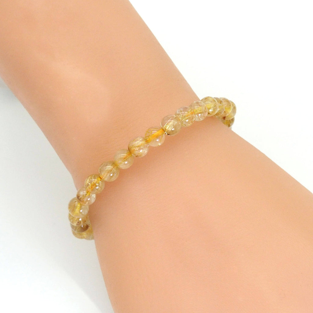 Genuine Round Smooth Rutilated Quartz Stretchy Bracelet, Sku#EF361