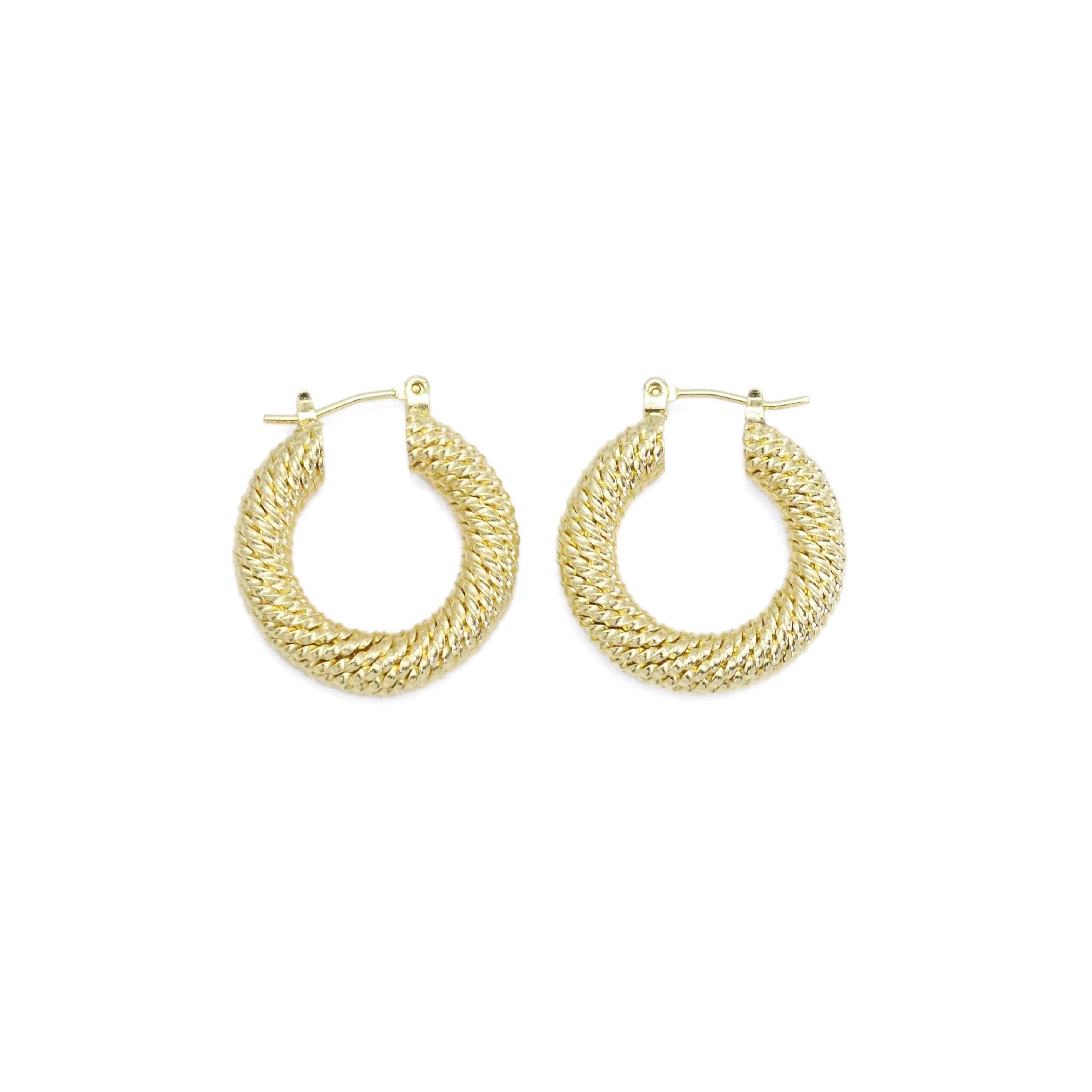CZ Gold Thick Twisted Line Hoop Earrings, Sku#LX386