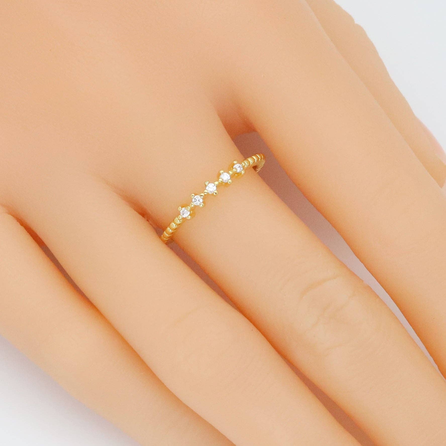 Dainty CZ Slim Adjustable Ring, Sku#LD581