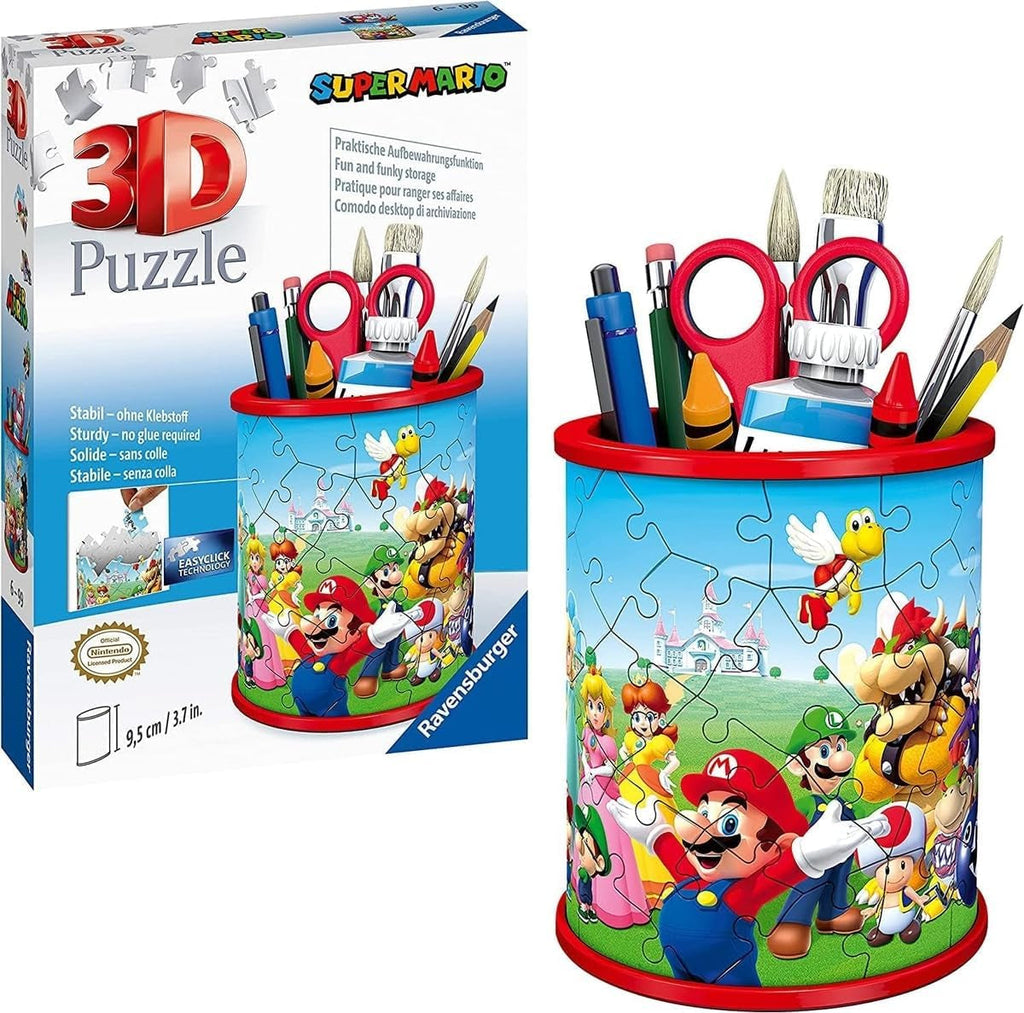 Ravensburger - Super Mario Pencil Cup - 3D Jigsaw Puzzle - Buildable Desk Organizer Featuring Iconic Mario Graphics - 54 Sturdy Plastic Pieces - Premium Quality - Fun for Kids & Adults