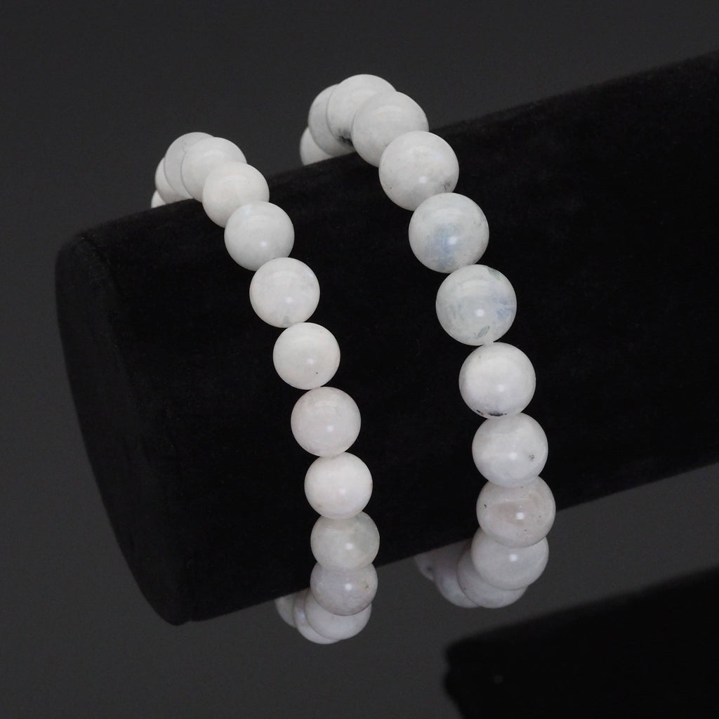 Genuine Moonstone Round Smooth Stretchy Bracelet, Sku#EF408