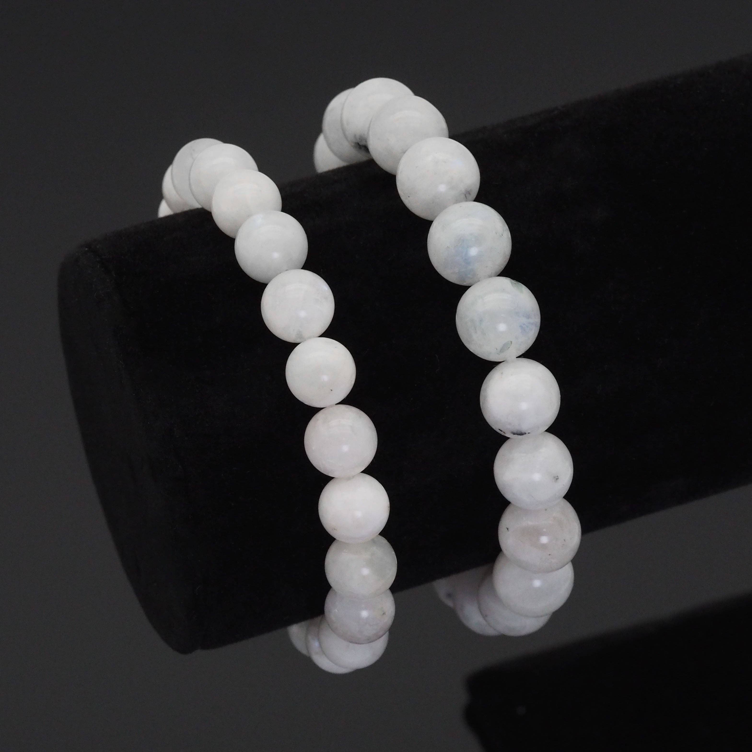 Genuine Moonstone Round Smooth Stretchy Bracelet, Sku#EF408