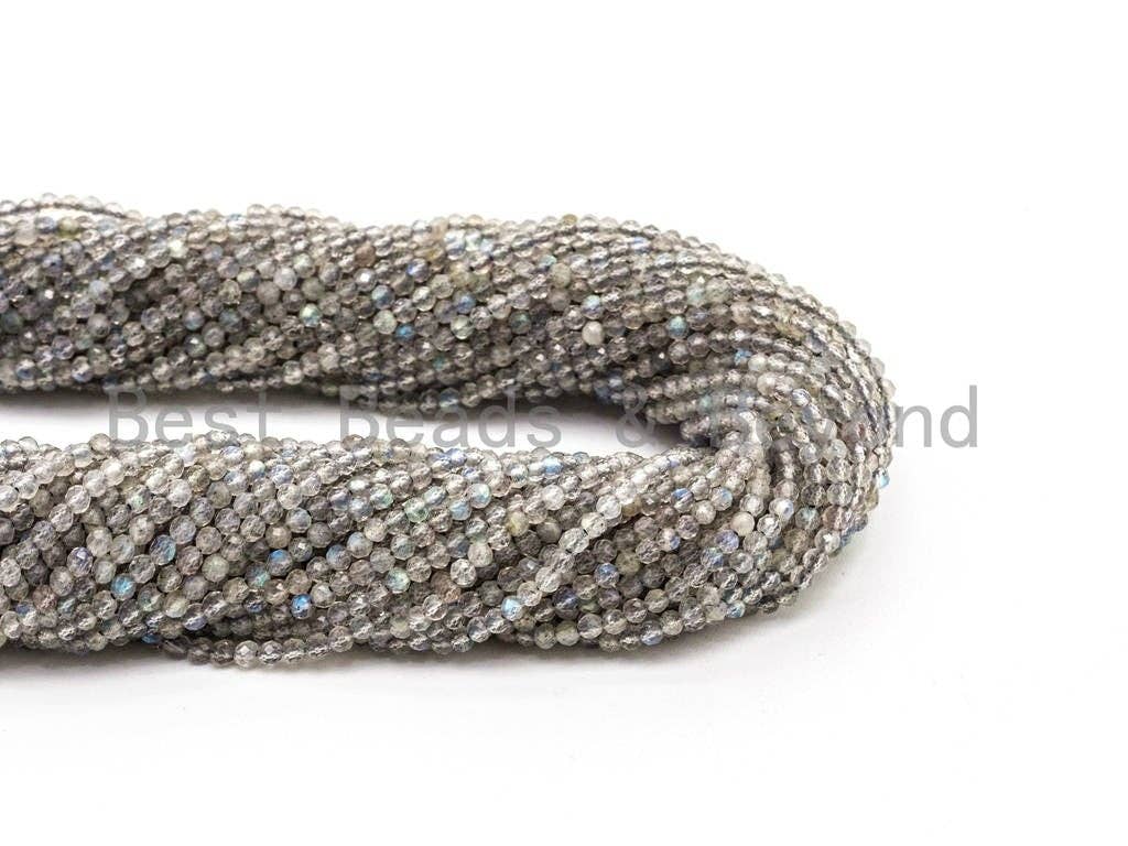 Perles rondes à facettes en labradorite grise naturelle de haute qualité, SKU#U72