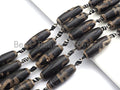 1pc/10pcs Natural Tibetan Agate Beads, Black with White heart Tibetan Long Oval Shape Beads, Dzi Agate Beads, 12x30mm, sku#U536