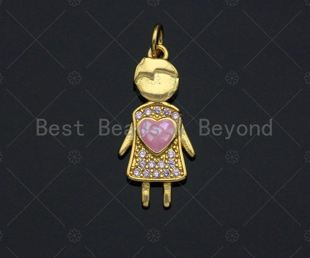 Girl With Pink Heart Pendant/Charm, Abalone Mother-of-pearl, SKU#LK66