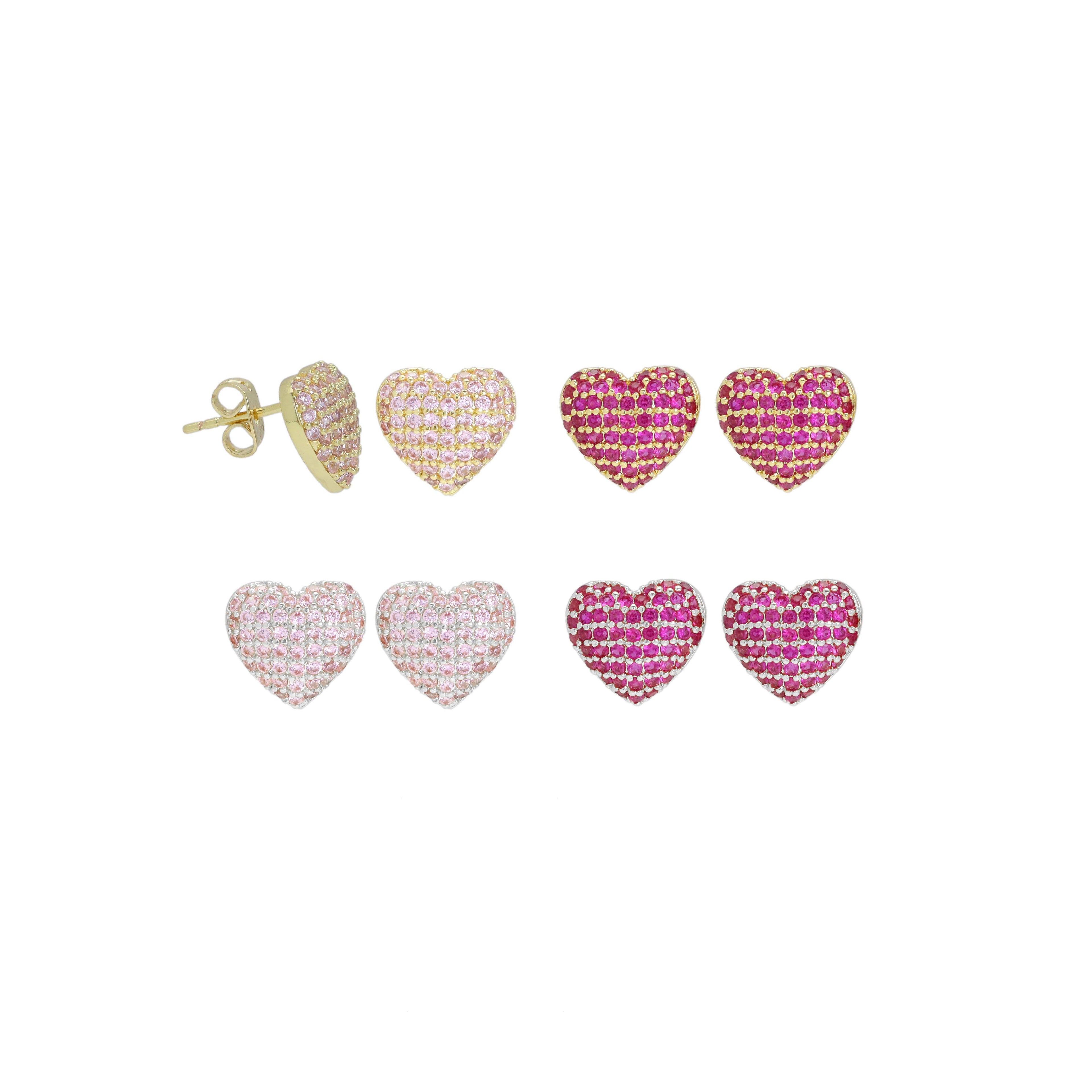 Pink Fuchsia CZ Heart Stud Earrings, Sku#A334