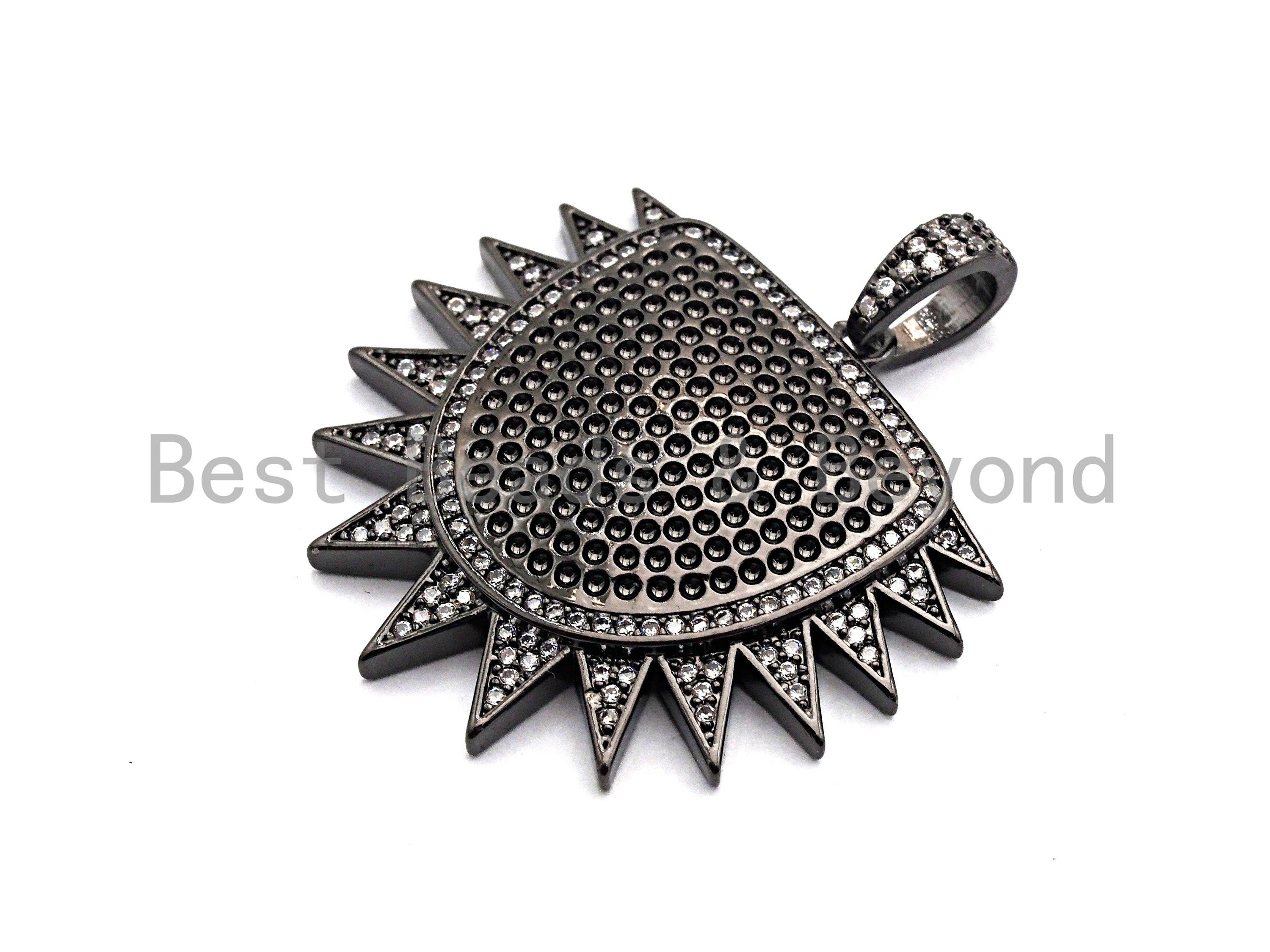 CZ Clear/Black Micro Pave Sun Charm Pendant, CZ Pave Pendant, Gold/Rose Gold/Silver/Gunmetal plated, 33x36mm,Sku#F771