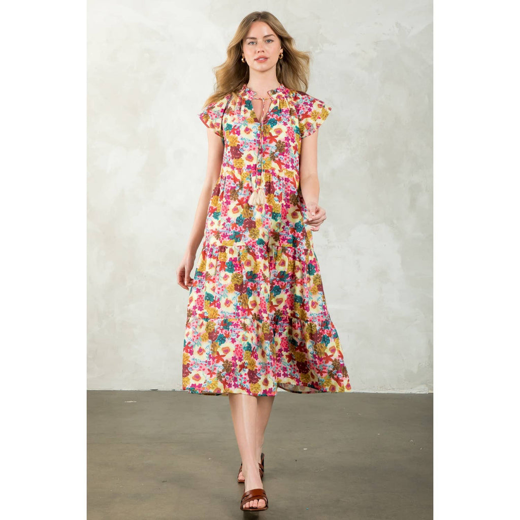 COURTNEY- Tassel Tie Tiered Floral Dress