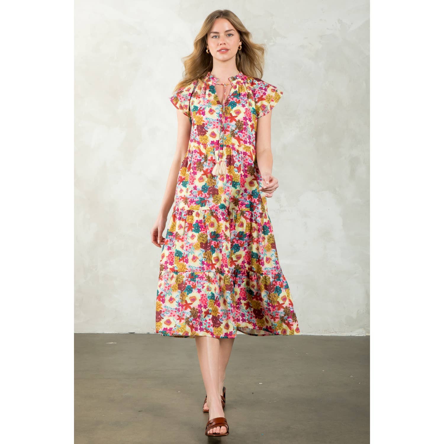 COURTNEY- Tassel Tie Tiered Floral Dress
